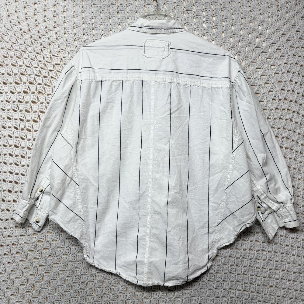 Free People We The Free Women Blouse M Oversize White Striped Button Up Cotton - Picture 2 of 11